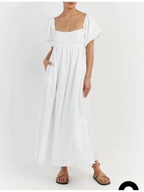 Dissh Monty Linen Puff Sleeve Maxi Dress Size 8